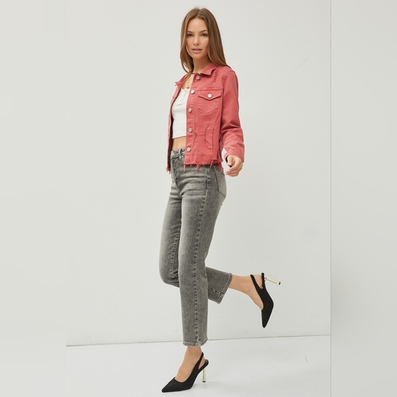 Raw Hem Button Up Denim Jacket